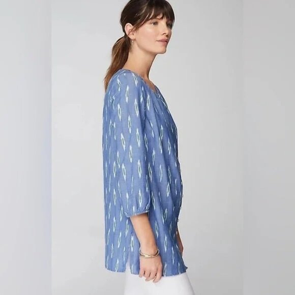 J. Jill Pure Jill 100% Cotton, 3/4 Sleeve, Button Up Tunic, Blue - Size Medium - Picture 1 of 12